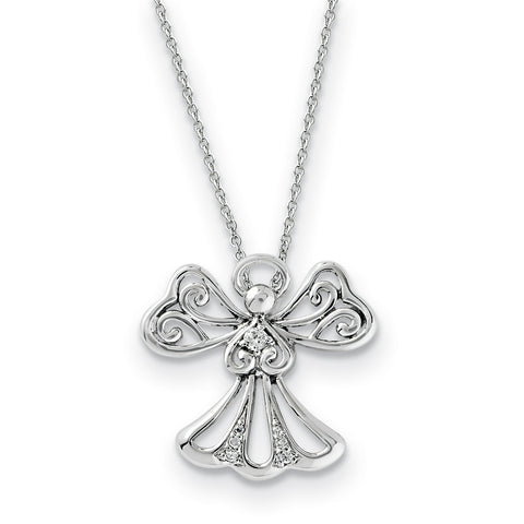 Sterling Silver CZ Angel of Kindness 18in Angel Necklace QSX506 - shirin-diamonds