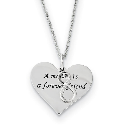 Sterling Silver Antiqued CZ A Mother Is A Forever Friend 18in Necklace QSX508 - shirin-diamonds