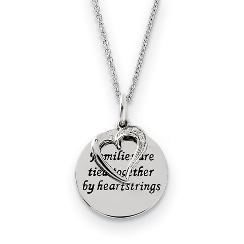 Sterling Silver Antiqued CZ Families Are Tied Together 18in Heart Necklace QSX509 - shirin-diamonds