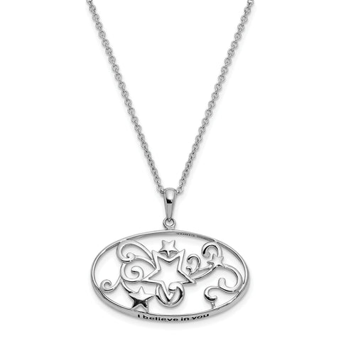 Sterling Silver Antiqued I Believe In You 18in Star Necklace QSX522 - shirin-diamonds