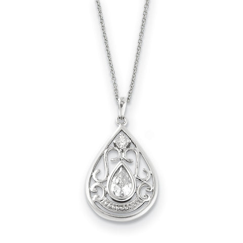 Sterling Silver CZ In Loving Memory 18in Necklace QSX529 - shirin-diamonds