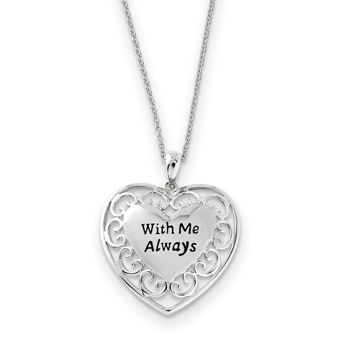 Sterling Silver Antiqued With Me Always 18in Heart Necklace QSX530 - shirin-diamonds