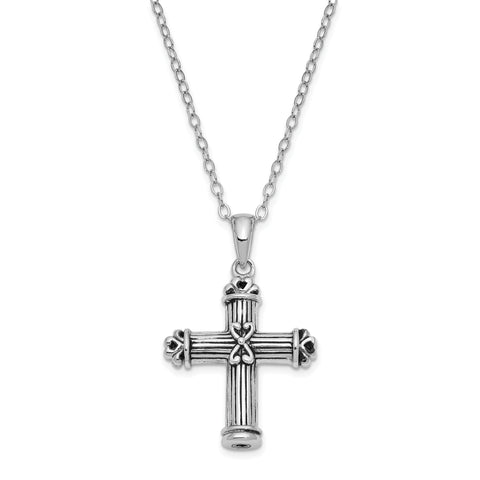 Sterling Silver Antiqued Cross Ash Holder 18in Necklace QSX541 - shirin-diamonds