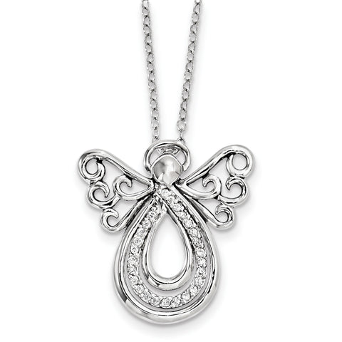 Sterling Silver CZ Angel Of Comfort 18in. Necklace QSX547 - shirin-diamonds