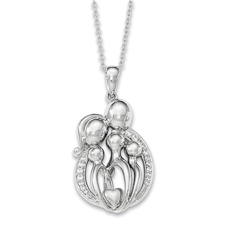 Sterling Silver CZ Family of 5 Gathering 18in. Necklace QSX591 - shirin-diamonds