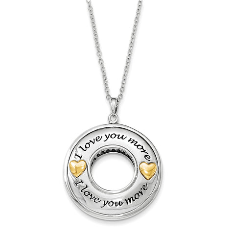 Sterling Silver Gold Plated Antiqued CZ I Love You More 18in. Necklace QSX599 - shirin-diamonds