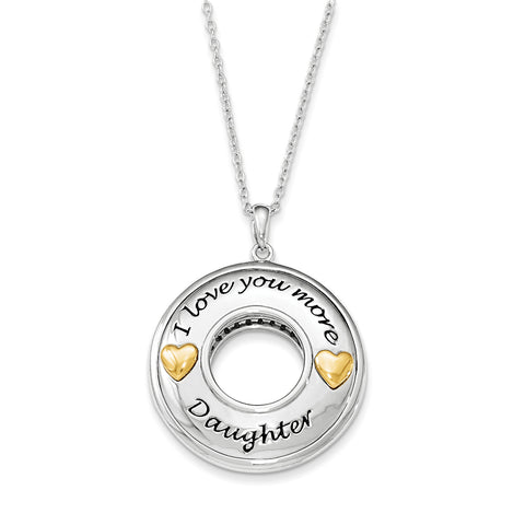 Sterling Silver GoldPlate Antique CZ I Love You More Daughter 18in Necklac QSX600 - shirin-diamonds