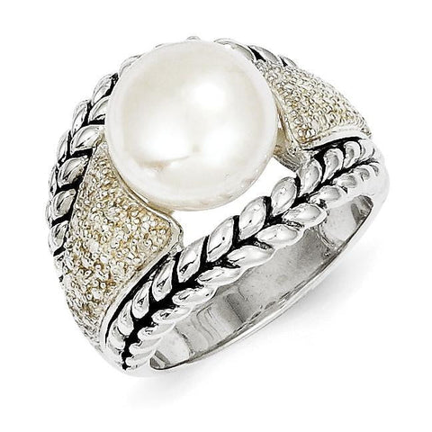 Sterling Silver FW Cultured Pearl & Diamond Ring - shirin-diamonds