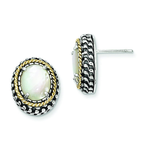 Sterling Silver w/14k MOP Post Earrings QTC1023 - shirin-diamonds
