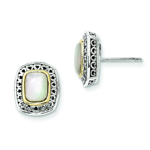 Sterling Silver w/14k Antiqued MOP Post Earrings QTC1024 - shirin-diamonds