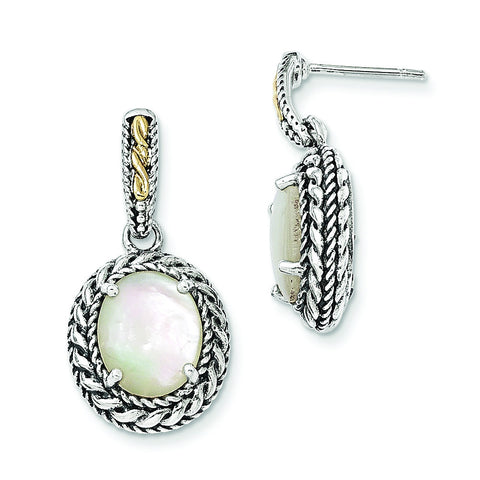 Sterling Silver w/14k Antiqued MOP Post Dangle Earrings QTC1026 - shirin-diamonds