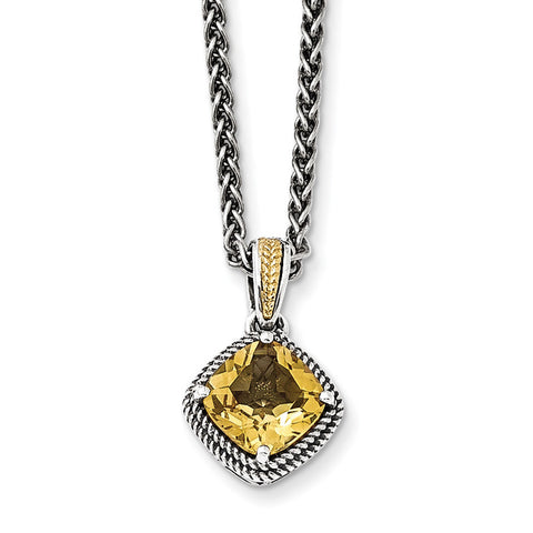 Sterling Silver w/14k Antiqued Citrine Necklace QTC1045 - shirin-diamonds