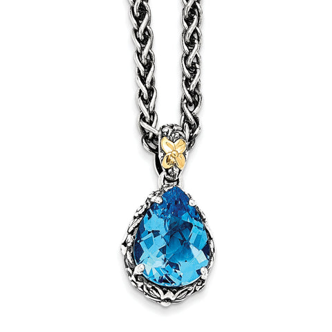 Sterling Silver w/14k Blue Topaz Necklace QTC1048 - shirin-diamonds