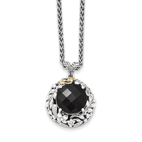 Sterling Silver w/14k Antiqued Onyx Necklace QTC1054 - shirin-diamonds