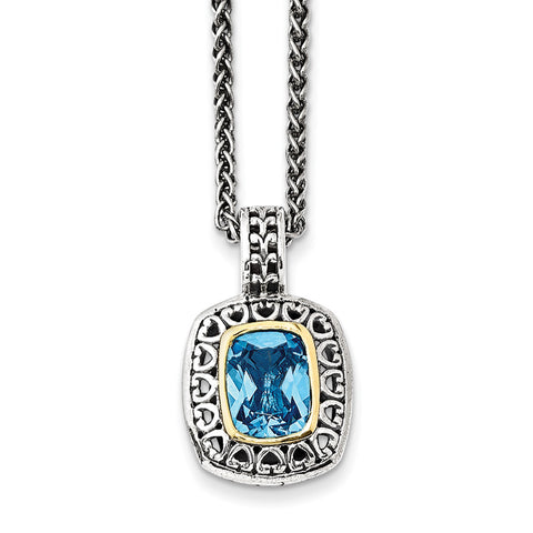 Sterling Silver w/14k Antiqued Light Swiss Blue Topaz Necklace QTC1060 - shirin-diamonds