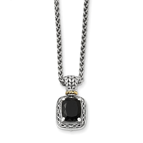 Sterling Silver w/14k Antiqued Onyx Necklace QTC1066 - shirin-diamonds