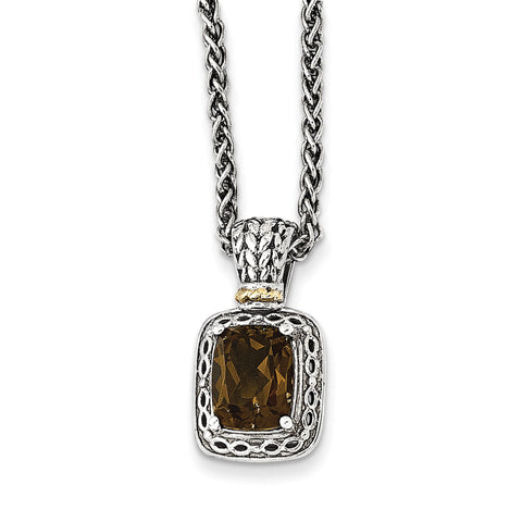 Sterling Silver w/14k Antiqued Smoky Quartz Necklace QTC1067 - shirin-diamonds