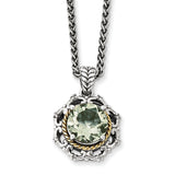 Sterling Silver w/14k Antiqued Green Quartz and Diamond Necklace QTC1068 - shirin-diamonds