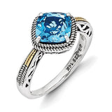 Sterling Silver w/14k Antiqued Blue Topaz Ring - shirin-diamonds