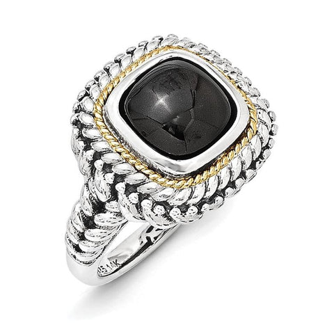 Sterling Silver w/14k Cabochon Onyx Ring - shirin-diamonds