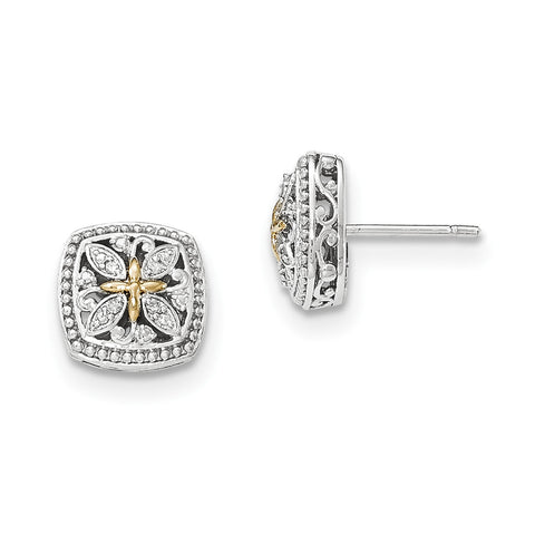 Sterling Silver w/14k Diamond Post Earrings QTC1172 - shirin-diamonds