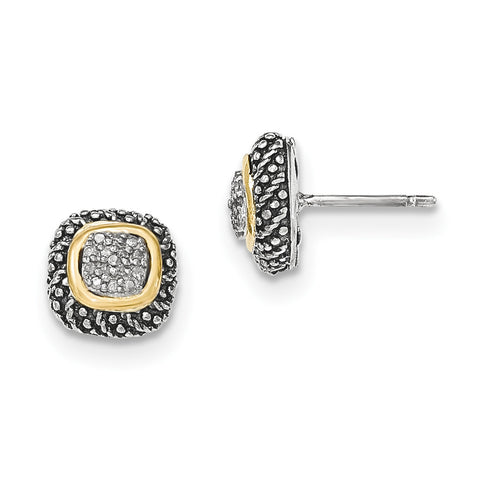 Sterling Silver w/14k Diamond Post Earrings QTC1188 - shirin-diamonds