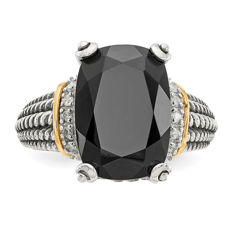 Sterling Silver w/14K Black Onyx & White Diamond Ring