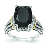 Sterling Silver w/14K Black Onyx & White Diamond Ring - shirin-diamonds