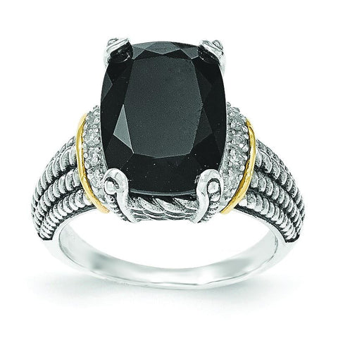 Sterling Silver w/14K Black Onyx & White Diamond Ring - shirin-diamonds