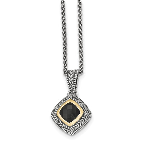Sterling Silver w/14k Black Onyx Necklace QTC1207 - shirin-diamonds