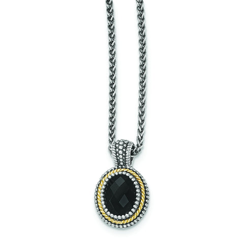 Sterling Silver w/14k Black Onyx Necklace QTC1208 - shirin-diamonds