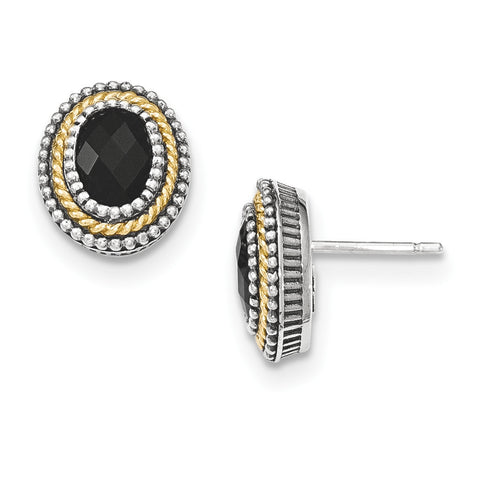 Sterling Silver w/14k Black Onyx Post Earrings QTC1211 - shirin-diamonds