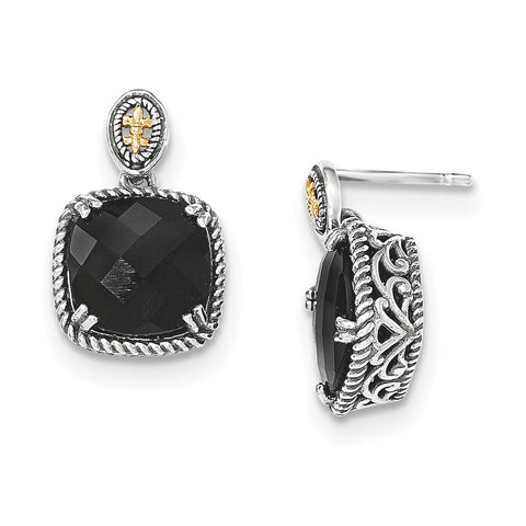 Sterling Silver w/14k Onyx Dangle Post Earrings QTC1212 - shirin-diamonds