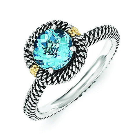 Sterling Silver w/14k Round Blue Topaz Ring - shirin-diamonds