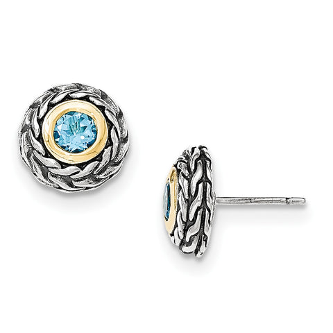 Sterling Silver w/14k Lt Swiss Blue Topaz Post Earrings QTC1306 - shirin-diamonds