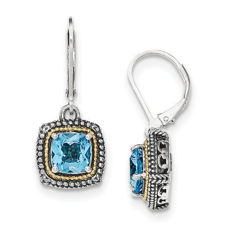 Sterling Silver w/14k Lt Swiss Blue Topaz Leverback Earrings QTC1327 - shirin-diamonds