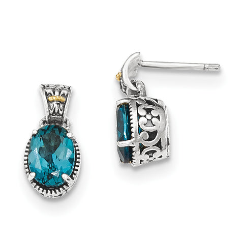 Sterling Silver w/14k London Blue Topaz Post Earrings QTC1338 - shirin-diamonds