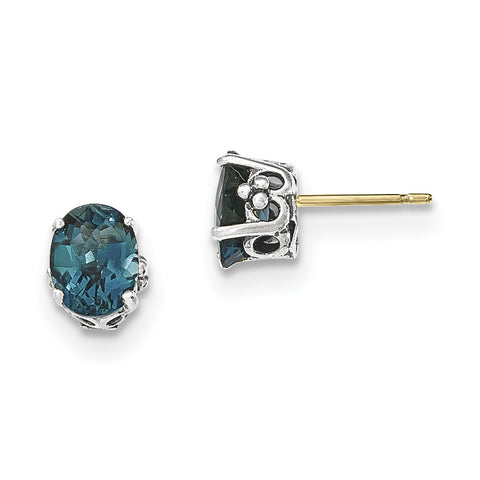 Sterling Silver w/14k London Blue Topaz Post Earrings QTC1342 - shirin-diamonds