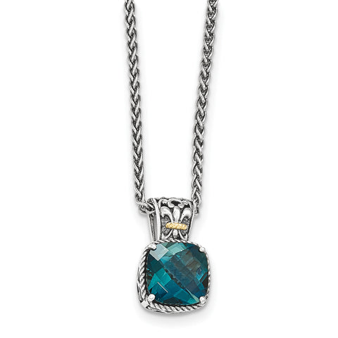 Sterling Silver w/14k London Blue Topaz Necklace QTC1343 - shirin-diamonds