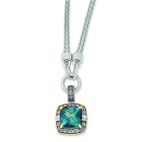 Sterling Silver w/14K London Blue Topaz & Diamond 1in. Ext. Necklace QTC1344 - shirin-diamonds