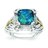 Sterling Silver w/14k London Blue Topaz w/Diamond Ring - shirin-diamonds