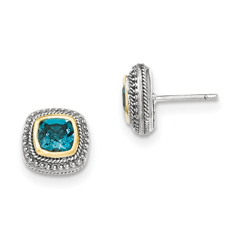 Sterling Silver w/14k London Blue Topaz Post Earrings QTC1350 - shirin-diamonds
