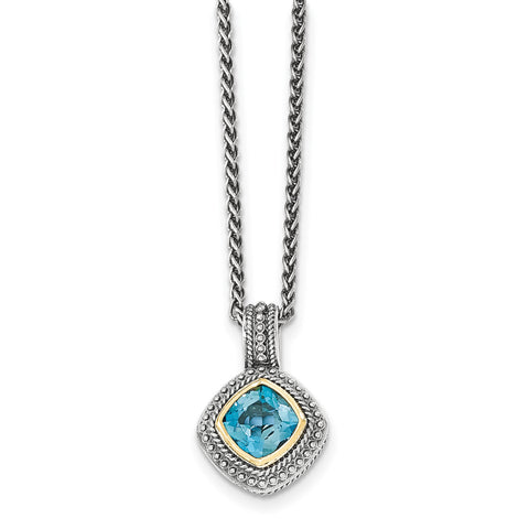 Sterling Silver w/14k London Blue Topaz Necklace QTC1353 - shirin-diamonds