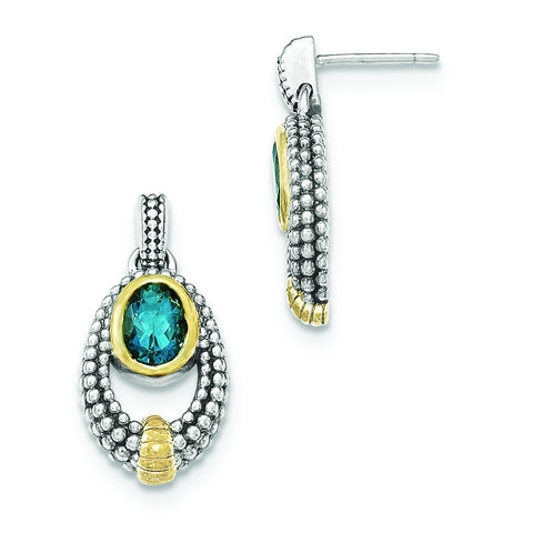 Sterling Silver w/Gold Flash-plating London Blue Topaz Dangle Earrings QTC1379 - shirin-diamonds
