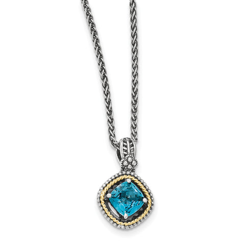 Sterling Silver w/14k London Blue Topaz Necklace QTC1381 - shirin-diamonds