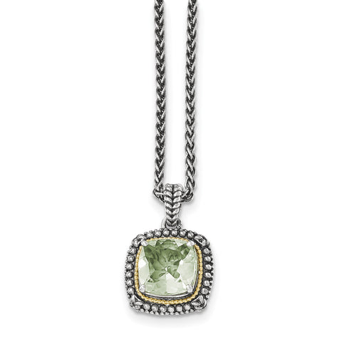 Sterling Silver w/14k Green Quartz Necklace QTC1486 - shirin-diamonds
