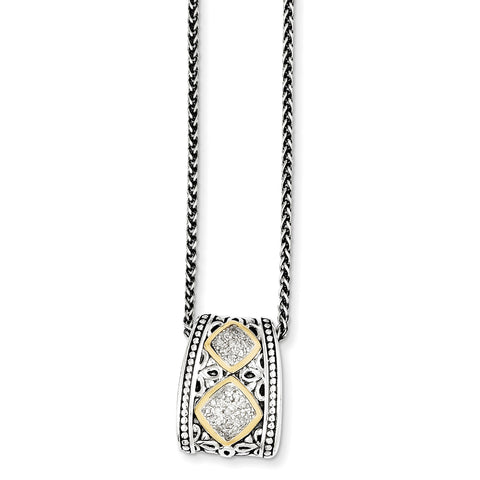 Sterling Silver w/14k Diamond Pendant Necklace QTC185 - shirin-diamonds