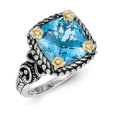 Sterling Silver w/14k Swiss Blue Topaz Ring - shirin-diamonds