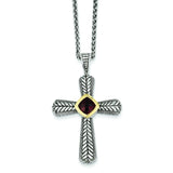 Sterling Silver w/14k Garnet Cross Necklace QTC247 - shirin-diamonds