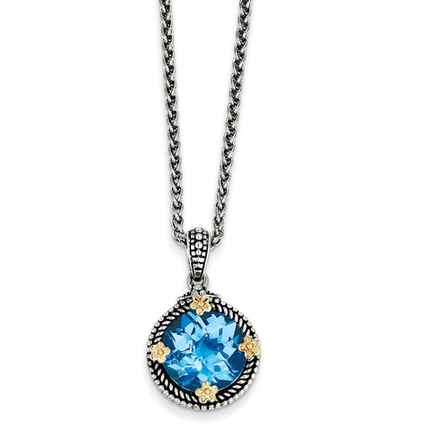 Sterling Silver w/14k Swiss Blue Topaz Necklace QTC264 - shirin-diamonds